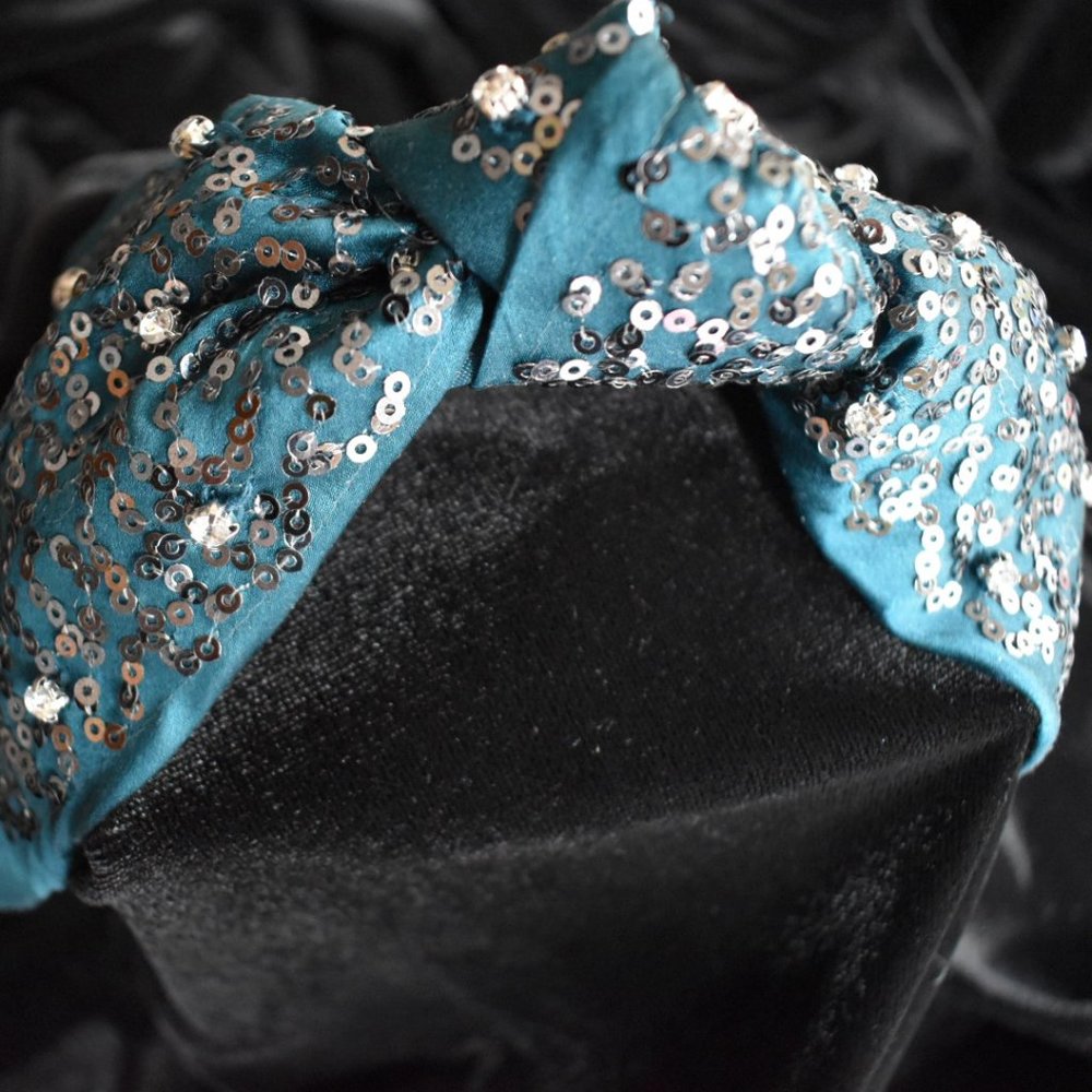 Teal Rhinestone and Sequin Jeweled Headband